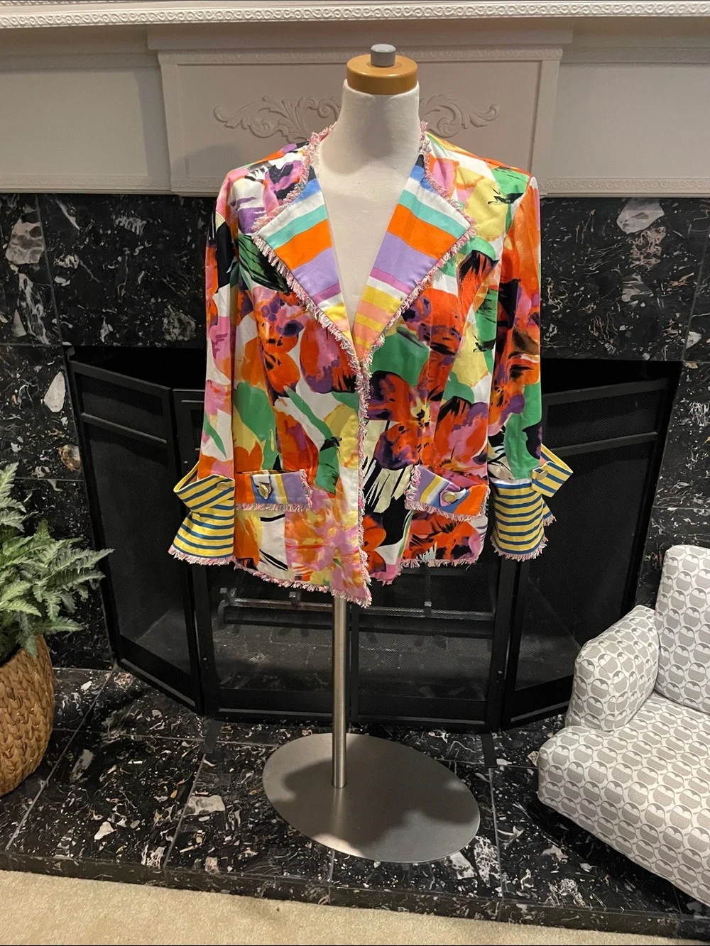 berek Vibrant Multicolor Floral Fringe Blazer - Picture 1 of 11